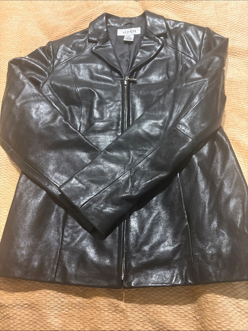 Alfani Vintage Black lamb Leather Zip-Front blazer Jacket